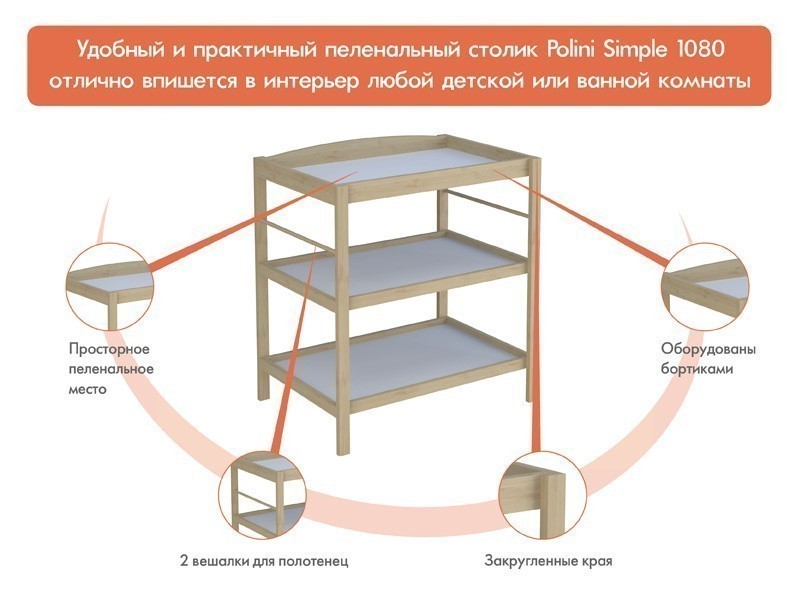 Пеленальный столик Polini Simple 1080, натуральный