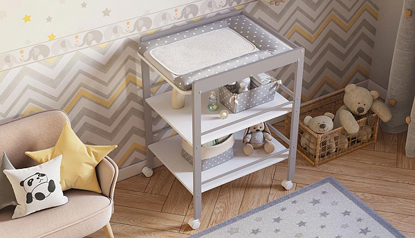 Пеленальный столик Polini kids Simple 1090, серый-белый