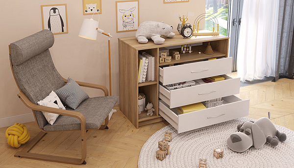 Комод Polini kids Simple 2110,  вяз-белый