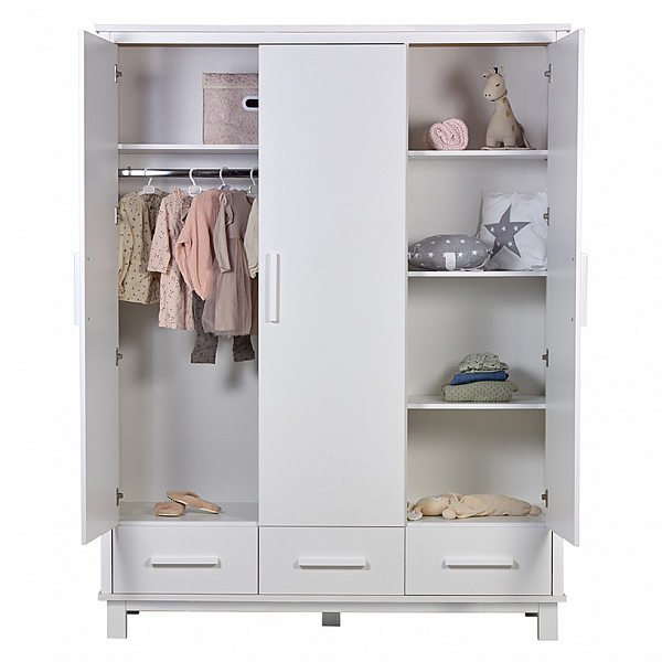 Шкаф трехсекционный Polini kids Simple 3415, с ящиками, на ножках, белый
