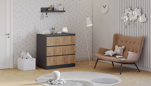 Комод Polini kids Simple 1980, графит-дуб крафт золотой