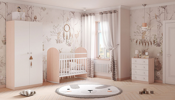 Шкаф двухсекционный Polini kids Simple, дуб пастельный-белый