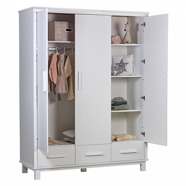 Шкаф трехсекционный Polini kids Simple 3415, с ящиками, на ножках, белый