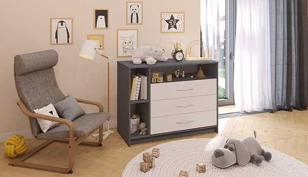 Комод Polini kids Simple 2110, серый-белый