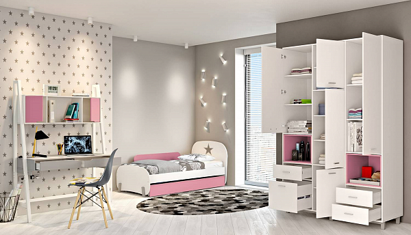 Шкаф трехсекционный Polini kids Mirum 2335, на ножках, белый/розовый