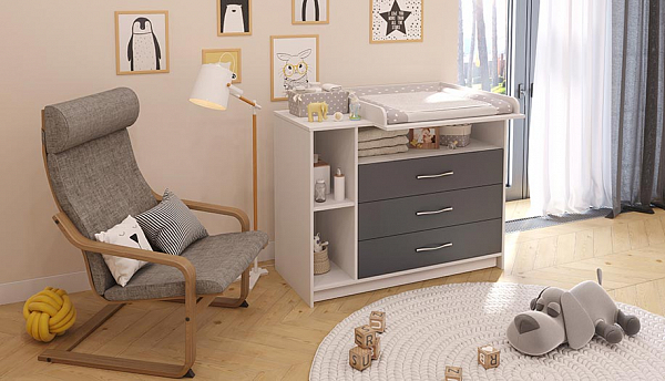 Комод Polini kids Simple 2110, белый-серый