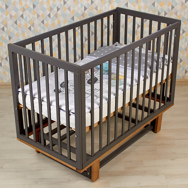 Кроватка детская Polini kids Simple 340 с маятником, графит-дуб каменный
