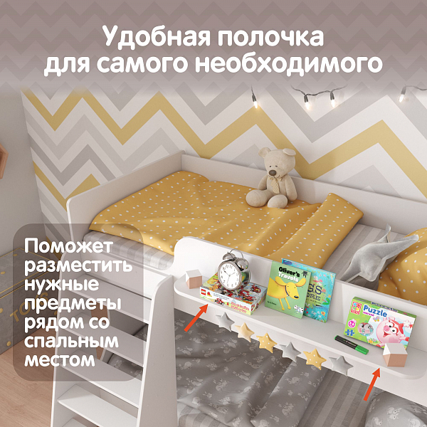 Кровать двухъярусная для детей Polini kids Dream 1500, белый