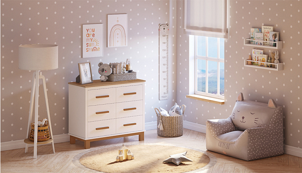 Комод Polini kids Simple 3402, белый-дуб крафт золотой