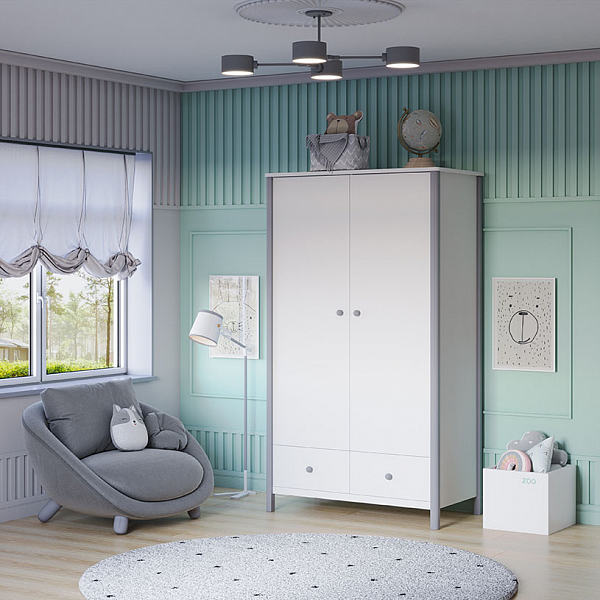 Шкаф двухсекционный Polini kids Simple 3510, с ящиками, белый-серый