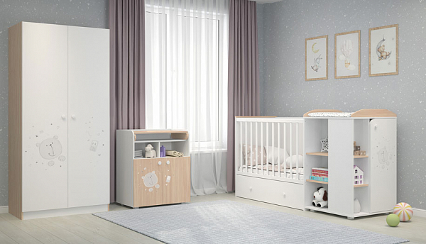 Шкаф двухсекционный Polini  kids French 1230, Teddy, белый-дуб пастельный