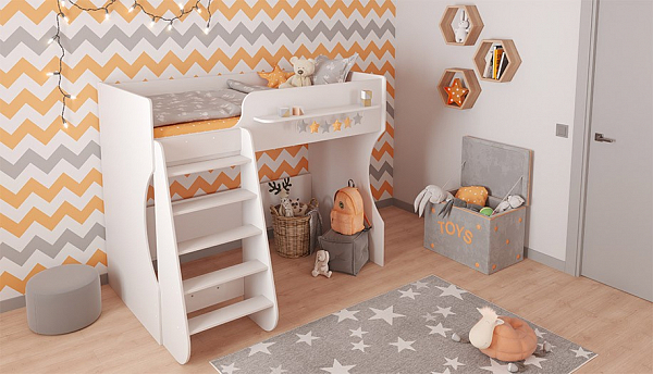 Кровать-чердак детская Polini kids Dream 1700, белый