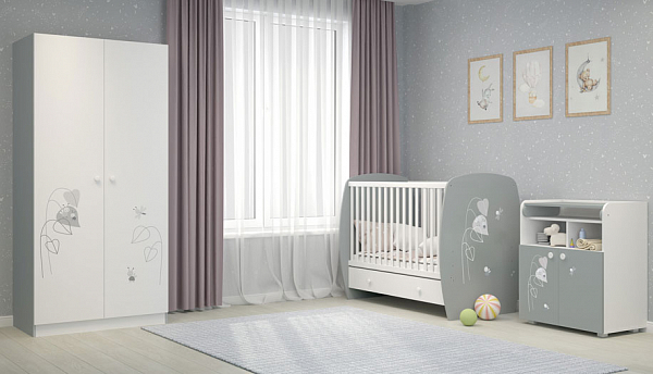 Шкаф двухсекционный Polini  kids French 1230, Amis, белый-серый