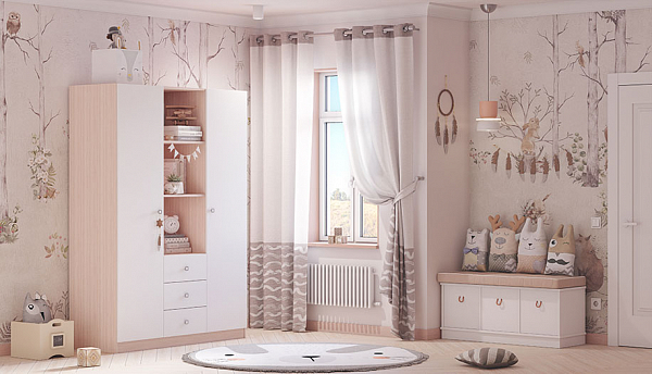 Шкаф трехсекционный Polini kids Simple, дуб пастельный-белый