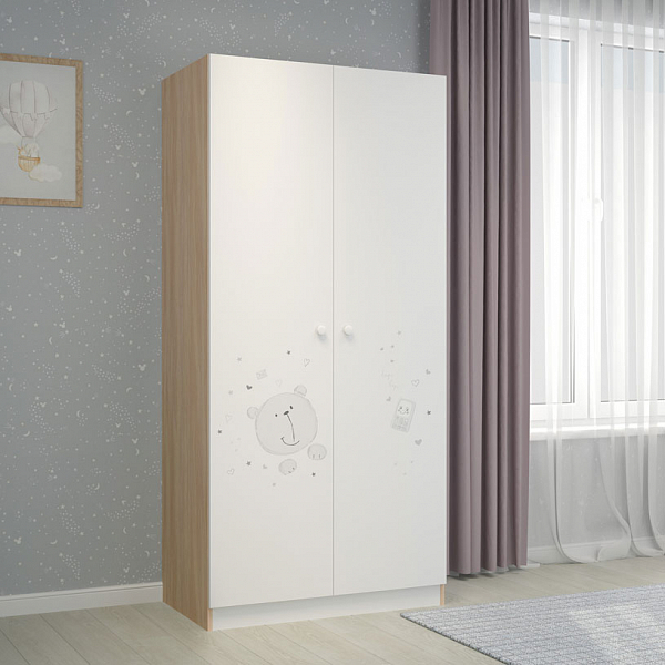 Шкаф двухсекционный Polini  kids French 1230, Teddy, белый-дуб пастельный