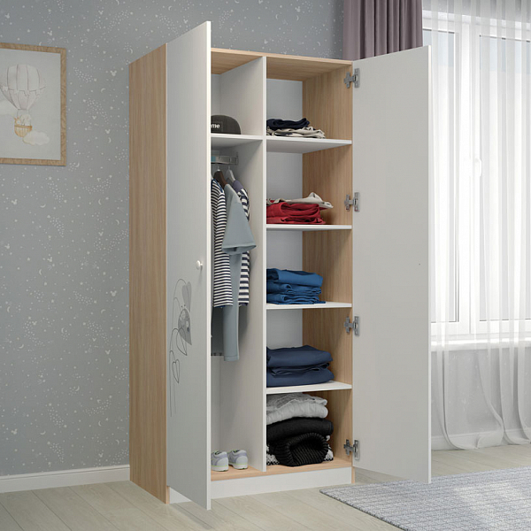 Шкаф двухсекционный Polini  kids French 1230, Amis, белый-дуб пастельный