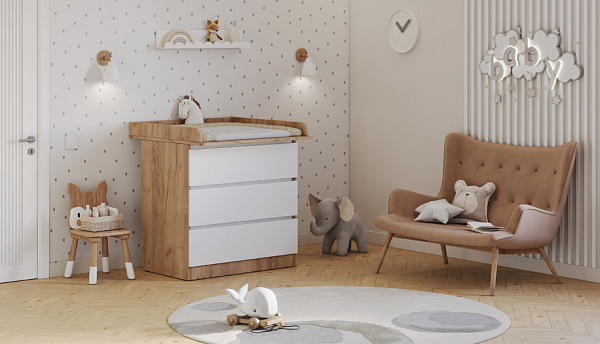 Комод Polini kids Simple 1980, дуб крафт золотой-белый