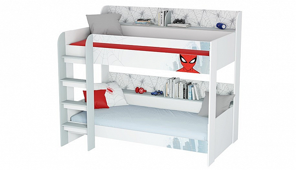 Кровать двухъярусная Polini kids Marvel  5005 Человек паук, белый