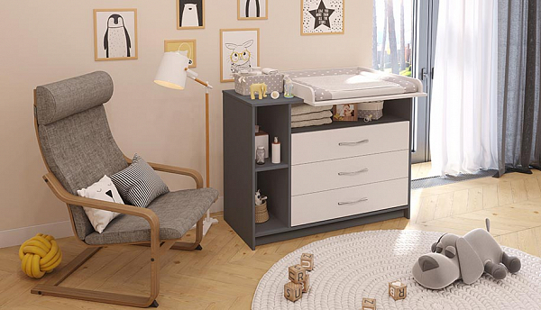Комод Polini kids Simple 2110, серый-белый