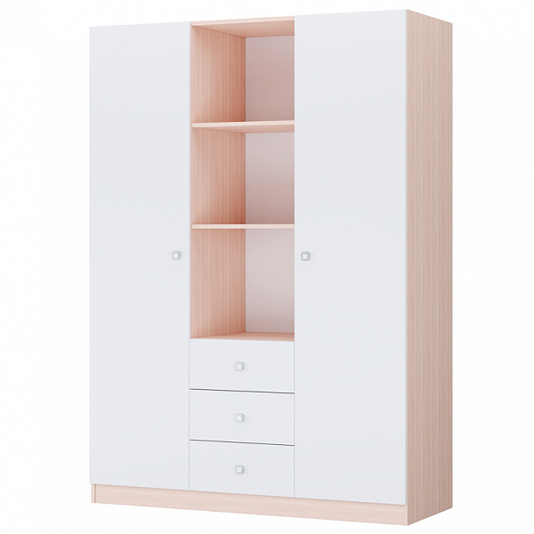 Шкаф трехсекционный Polini kids Simple, дуб пастельный-белый