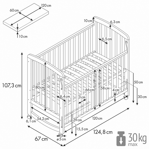 Кроватка детская Polini kids Simple 304, натуральный