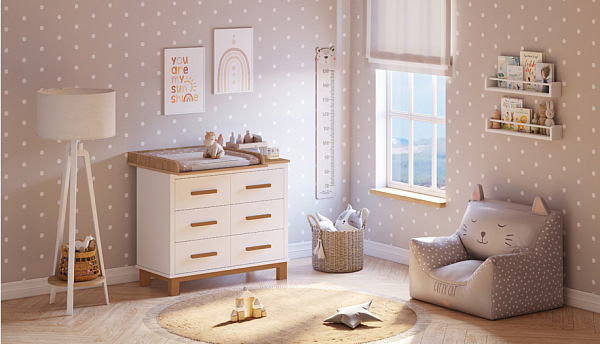 Комод Polini kids Simple 3402, белый-дуб крафт золотой