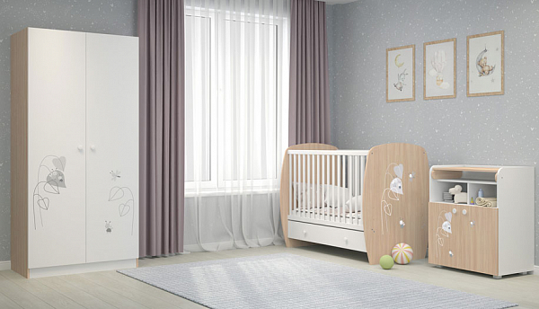 Шкаф двухсекционный Polini  kids French 1230, Amis, белый-дуб пастельный