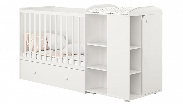 Кроватка-трансформер детская Polini kids Ameli 800, с комодом, белый