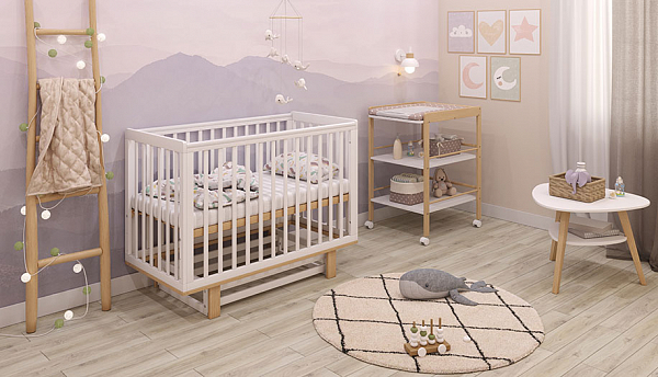 Пеленальный столик Polini kids Simple 1090, натуральный-белый