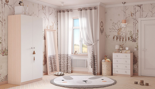Шкаф двухсекционный Polini kids Simple, дуб пастельный-белый