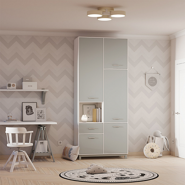Шкаф двухсекционный Polini kids Mirum 2320, на ножках, белый-серый