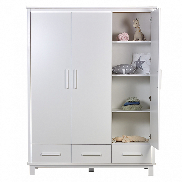 Шкаф трехсекционный Polini kids Simple 3415, с ящиками, на ножках, белый