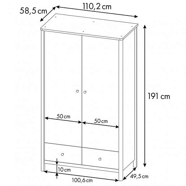 Шкаф двухсекционный Polini kids Simple 3510, с ящиками, белый-натуральный