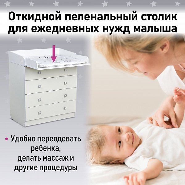 Пеленальный комод Фея 1580 белый
