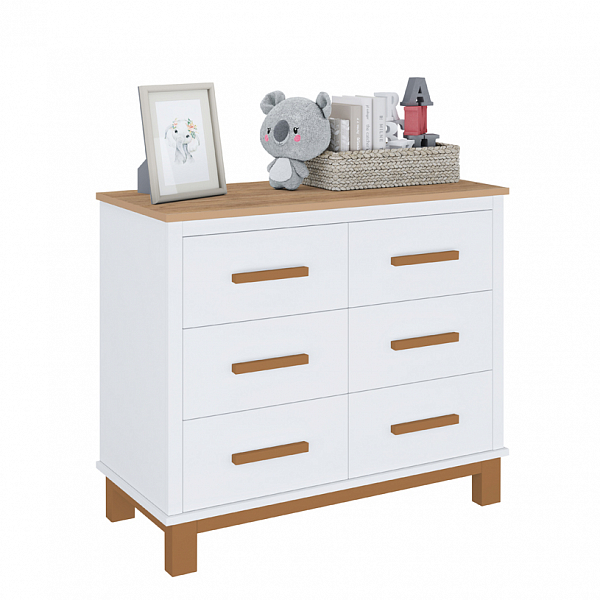 Комод Polini kids Simple 3402, белый-дуб крафт золотой