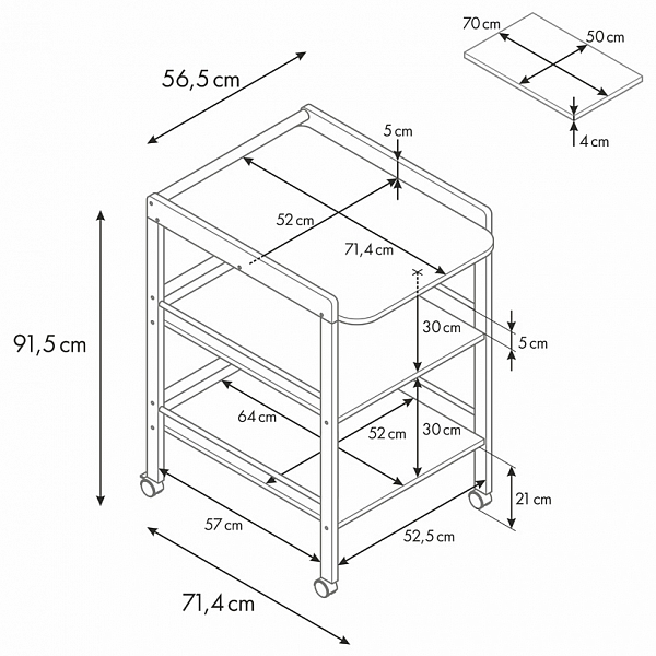 Пеленальный столик Polini kids Simple 1090, натуральный-белый