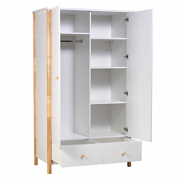 Шкаф двухсекционный Polini kids Simple 3510, с ящиками, белый-натуральный
