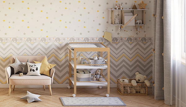 Пеленальный столик Polini kids Simple 1090, натуральный-белый