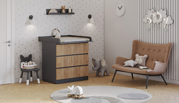 Комод Polini kids Simple 1980, графит-дуб крафт золотой