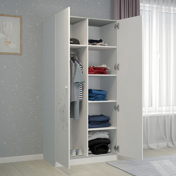 Шкаф двухсекционный Polini  kids French 1230, Teddy, белый-серый