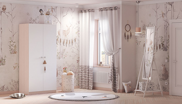 Шкаф двухсекционный Polini kids Simple, дуб пастельный-белый
