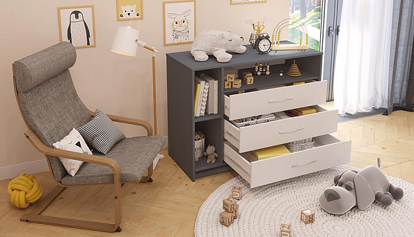 Комод Polini kids Simple 2110, серый-белый