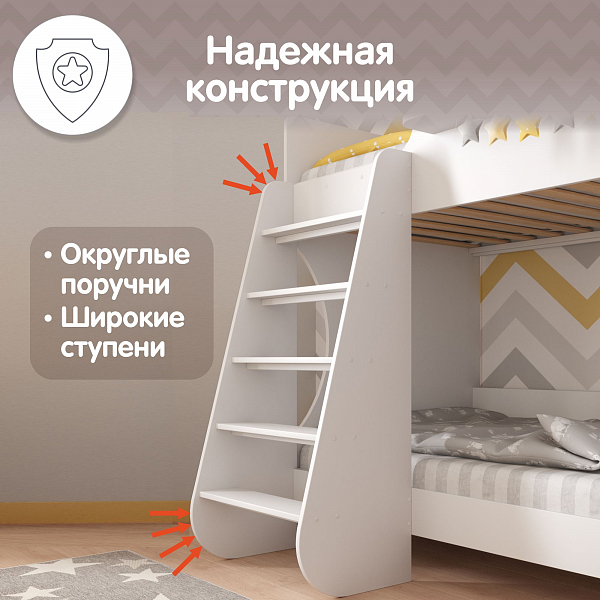 Кровать двухъярусная для детей Polini kids Dream 1500, белый