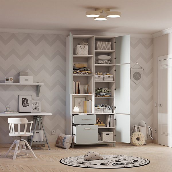 Шкаф двухсекционный Polini kids Mirum 2320, на ножках, белый-серый
