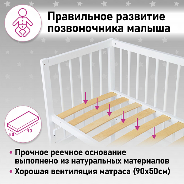 Кроватка детская приставная Фея 100, Лея, белый