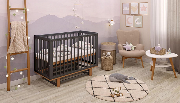 Кроватка детская Polini kids Simple 340 с маятником, графит-дуб каменный
