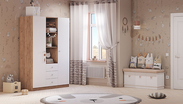 Шкаф трехсекционный Polini kids Simple, дуб крафт золотой-белый